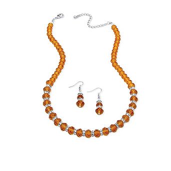 Simulated Birthstone Silvertone Necklace & Earrings Set