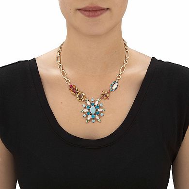 Multi-Color Crystal Goldtone Floral Starburst Link Necklace 18"-20"