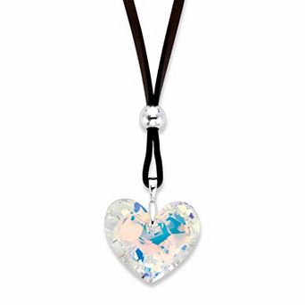 Aurora Borealis Crystal Silvertone Heart-Shaped Brown Corded Necklace 32"-34.5"