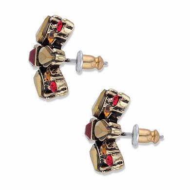 Red and Brown Multi-Cut Crystal Antiqued Goldtone Starburst Button Earrings