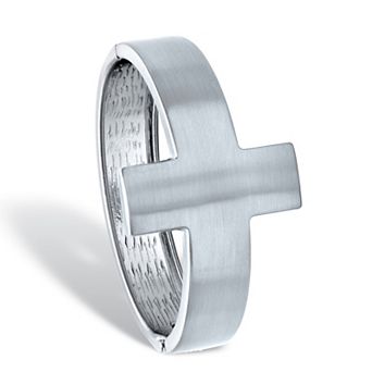 Horizontal Cross Silvertone Cuff Bracelet 7"