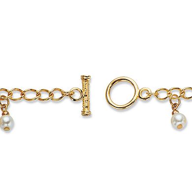 Crystal and Genuine Cultured Freshwater Pearl Goldtone Beaded Bracelet 7.5"