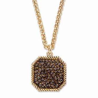 Smoky Simulated Druzy Crystal Goldtone Octagon Pendant Necklace 18"-20"