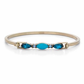 Marquise-Cut Blue Crystal and Simulated Turquoise Goldtone Bangle Bracelet 7.5"