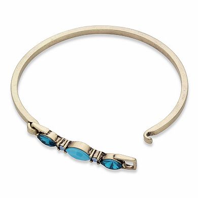 Marquise-Cut Blue Crystal and Simulated Turquoise Goldtone Bangle Bracelet 7.5"