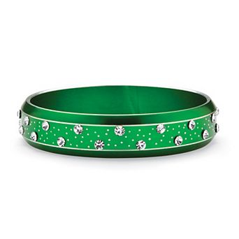 Crystal Bangle Bracelet in Green Ion Plated Stainless Steel
