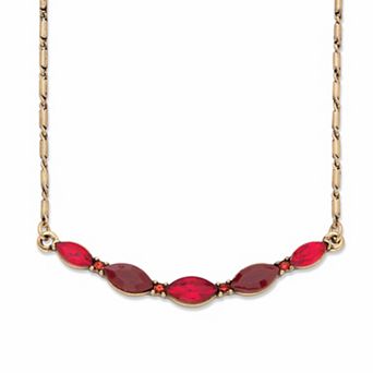 Red Marquise-Cut Crystal Goldtone Barrel-Link Bib Necklace 17"-19"