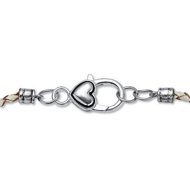 Aquamarine Crystal Accented Beaded Silvertone Religious Charm Bracelet, 7.5 Inch