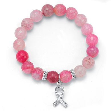Crystal Accented Beaded Breast Cancer Awareness Stretch Bracelet, 7 Inch