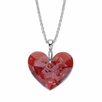 Faceted Red Crystal Silvertone Heart-Shaped Pendant Necklace 17" - 19"