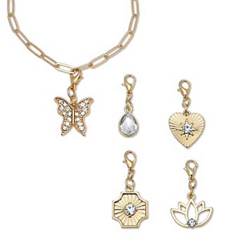 Crystal 14k Yellow Gold-Plated Interchangeable Charm Bracelet Set, 6.75 Inch