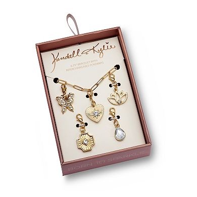 Crystal 14k Yellow Gold-Plated Interchangeable Charm Bracelet Set, 6.75 Inch
