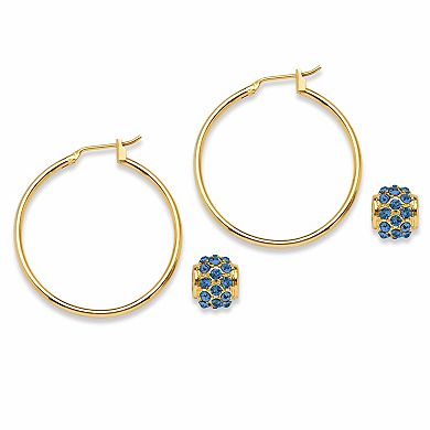 Simulated Birthstone Goldtone Bead Hoop Earrings