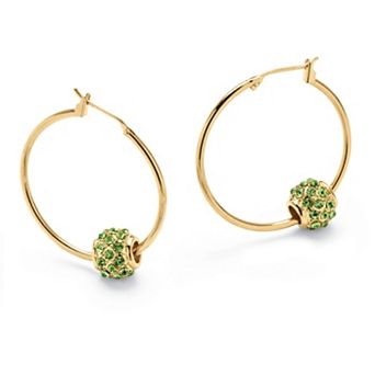 Simulated Birthstone Goldtone Bead Hoop Earrings