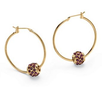 Simulated Birthstone Goldtone Bead Hoop Earrings