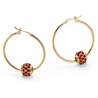Simulated Birthstone Goldtone Bead Hoop Earrings