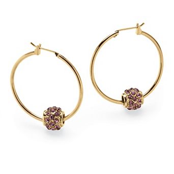 Simulated Birthstone Goldtone Bead Hoop Earrings