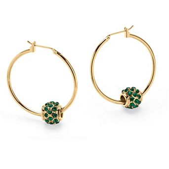 Simulated Birthstone Goldtone Bead Hoop Earrings