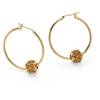 Simulated Birthstone Goldtone Bead Hoop Earrings