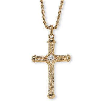 Crystal Decorative Cross Pendant Necklace in Yellow Goldtone