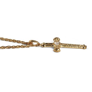Crystal Decorative Cross Pendant Necklace in Yellow Goldtone