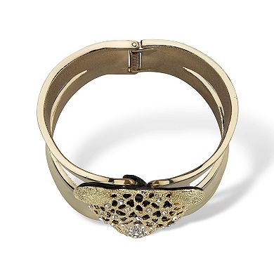 Goldtone Crystal Leopard Hinged Cuff Bangle Bracelet (50mm)