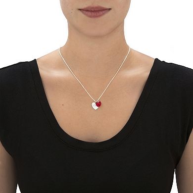 Red Crystal Silvertone Heart Necklace Set 18"-19.5"
