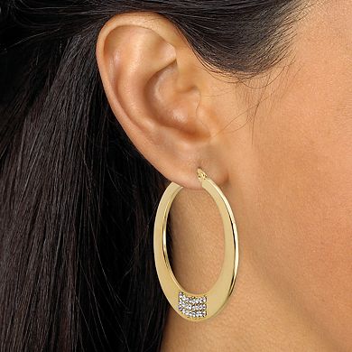 Round Crystal Goldtone and Silvertone 2-Pair Hoop Earrings Set 1.75"