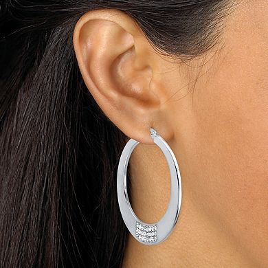 Round Crystal Goldtone and Silvertone 2-Pair Hoop Earrings Set 1.75"
