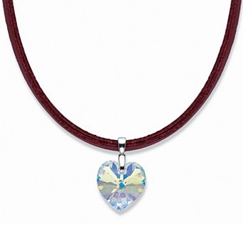 Heart-Shaped Yellow Crystal Silvertone Magnetic Red Leather Cord Necklace 18"