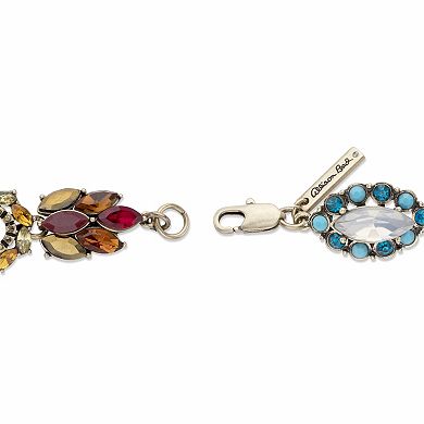 Multi-Color Oval and Marquise-Cut Crystal Goldtone Floral Bracelet 8"