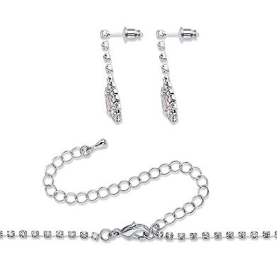 Silvertone Aurora Borealis Crystal Earrings and "Y" Necklace Set 13"-17"