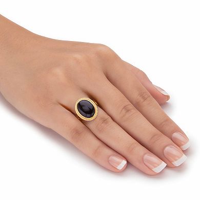 Genuine Black Onyx 14k Gold-plated Silver Oval Cabochon Banded Halo Ring