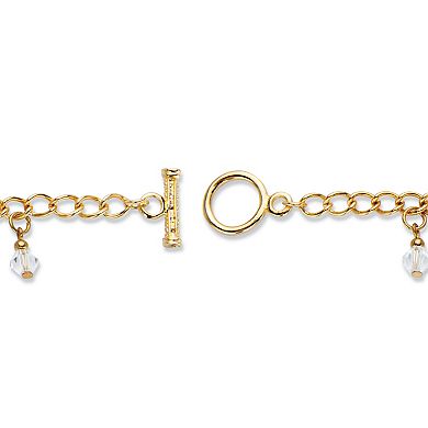Cross-Shaped and Round Crystal Goldtone Charm Toggle Bracelet 7.5"