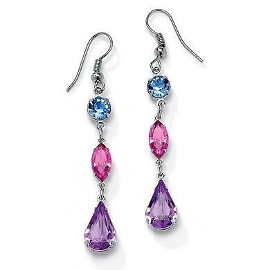 Multicolor Crystal Bib Necklace and Earrings 2-Piece Set in Antiqued Silvertone