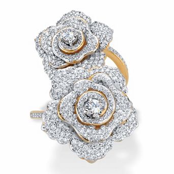 2.81 ct w. Round Cubic Zirconia Gold-Plated Rose Flower Cocktail Wrap Ring