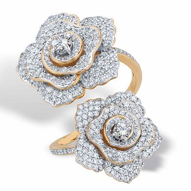 2.81 Cttw. Round Cubic Zirconia Gold-Plated Rose Flower Cocktail Wrap Ring