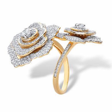 2.81 Cttw. Round Cubic Zirconia Gold-Plated Rose Flower Cocktail Wrap Ring