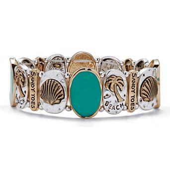 Enamel Sandy Toes PalmBeach Stretch Bracelet in Silvertone