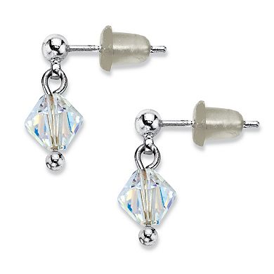 AB Crystal Silvertone Heart and "Faith" Charm Earring & Necklace Set 18"-20"
