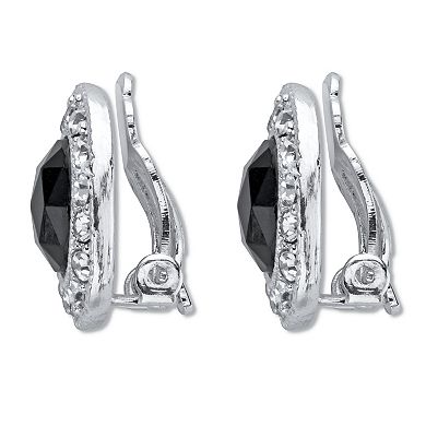 Simulated Black Oval-Cut Onyx With Crystal Accents Silvertone Earrings