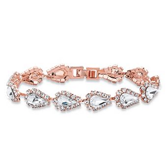 Rose Goldtone Pear-Cut Crystal Halo Strand Bracelet 7"