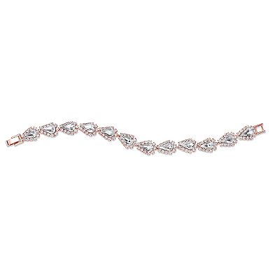 Rose Goldtone Pear-Cut Crystal Halo Strand Bracelet 7"