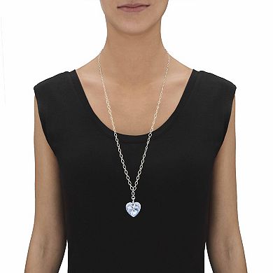 Blue Heart-Shaped Crystal Silvertone Rolo-Link Necklace 16.5"