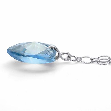 Blue Heart-Shaped Crystal Silvertone Rolo-Link Necklace 16.5"