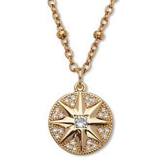 Crystal Gold Ion-Plated Stainless Steel Starburst Pendant, 18 in