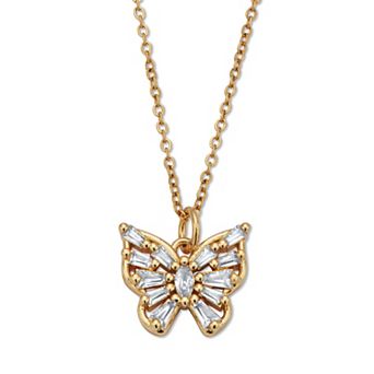 Crystal Butterfly Gold Ion-Plated Stainless Steel Pendant Necklace, 22 in