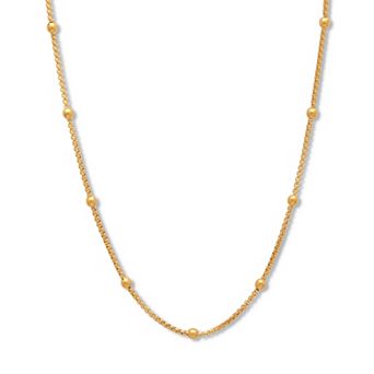 Gold Ion-Plated Stainless Steel Beaded Chain Necklace, 24 in
