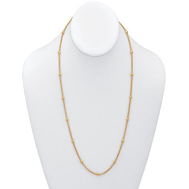 Gold Ion-Plated Stainless Steel Beaded Chain Necklace, 24 Inches