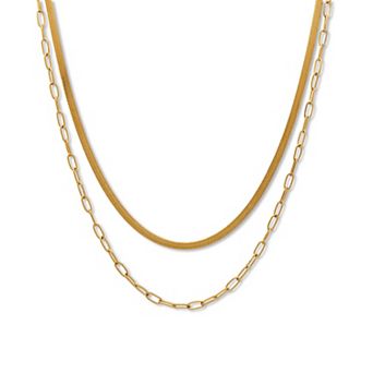 Yellow Gold Ion-Plated Multistrand Layered Necklace, 16 in